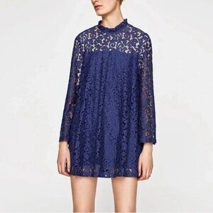 ZARA Woman Blue Lace Romper Dress size small